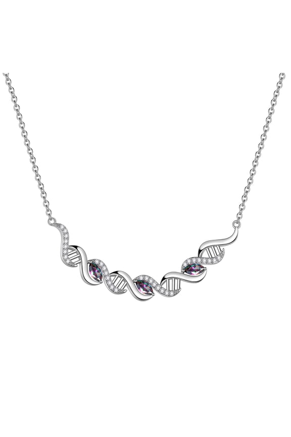 DNA Double Helix Chemistry Science Molecule Biology Necklace Infinity 925 Sterling Silver Mystic Rainbow Topaz Spiral Pendant Jewelry for Women DP0310W C113