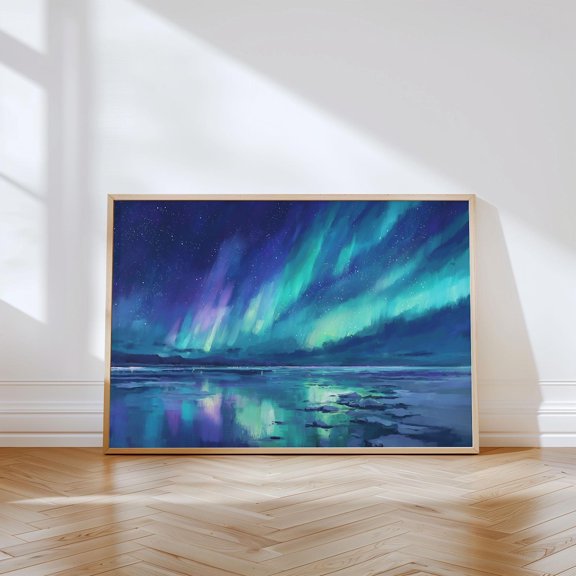 Aurora Tide Northern Lights Seascape Wall Art Home Decor Unframed Paper Print