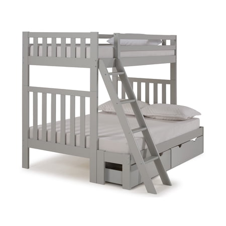 Aurora Twin Over Full Bunk Bed with Storage Drawers, Dove Gray