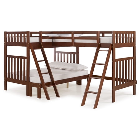 Aurora Twin Over Full Bunk Bed with Tri-Bunk Extension, Chestnut