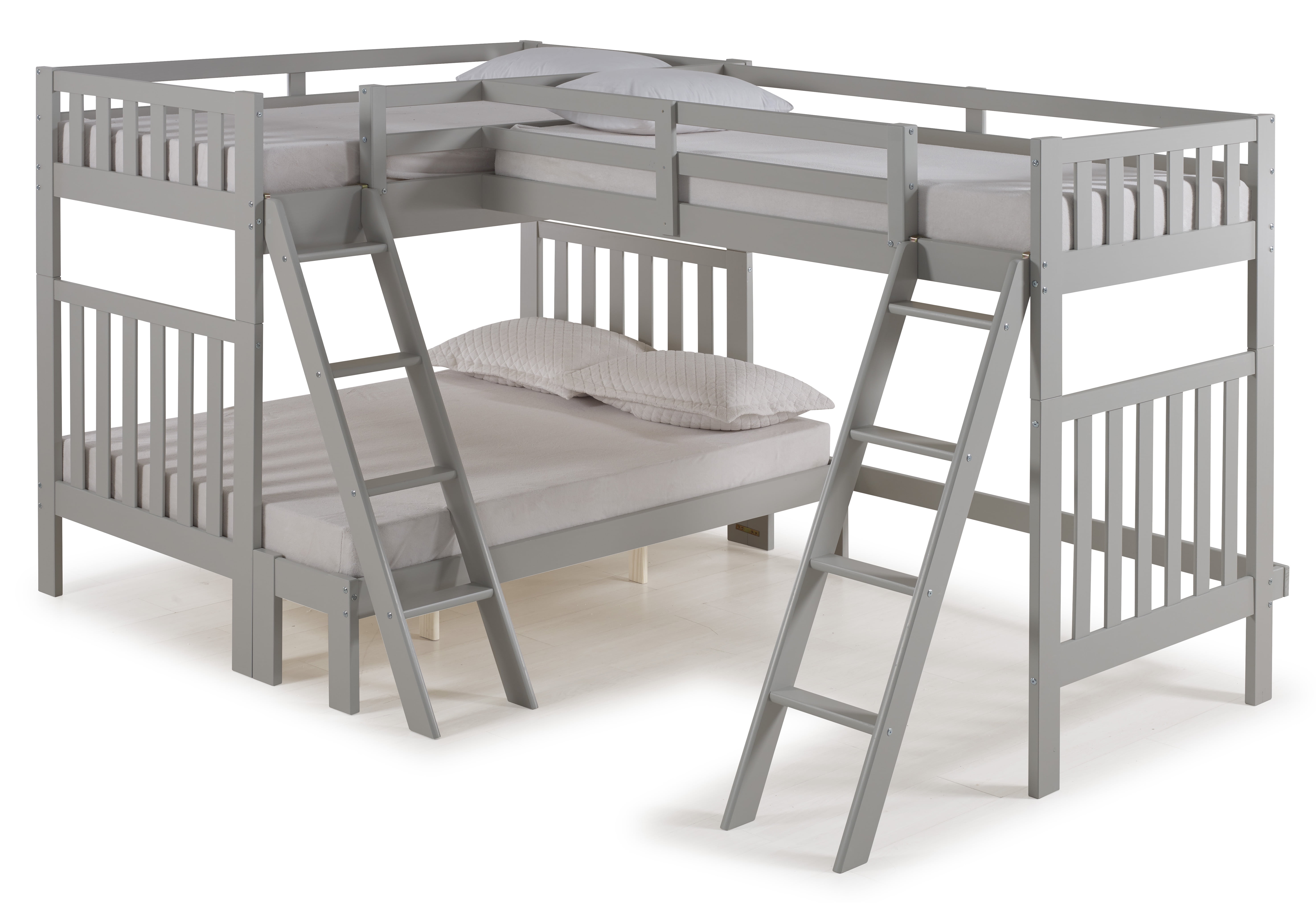Aurora Twin Over Full Bunk Bed with TriBunk Extension, Dove Gray