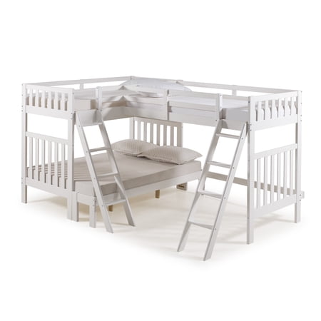 Alaterre Furniture Aurora Twin Over Full Bunk Bed with Tri-Bunk Extension, White