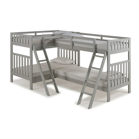 Aurora Twin Over Twin Bunk Bed with Quad-Bunk Extension, Dove Gray