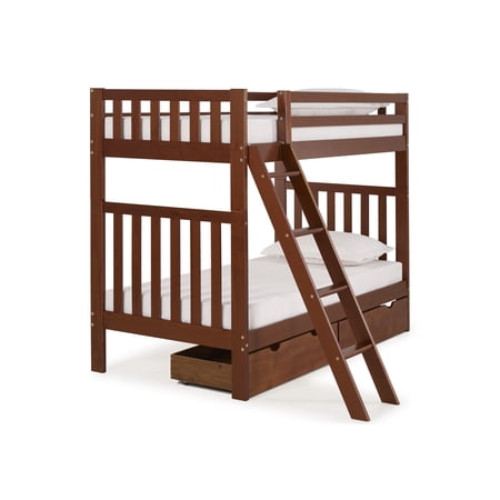 Aurora Twin Over Twin Bunk Bed with Storage Drawers, Chestnut