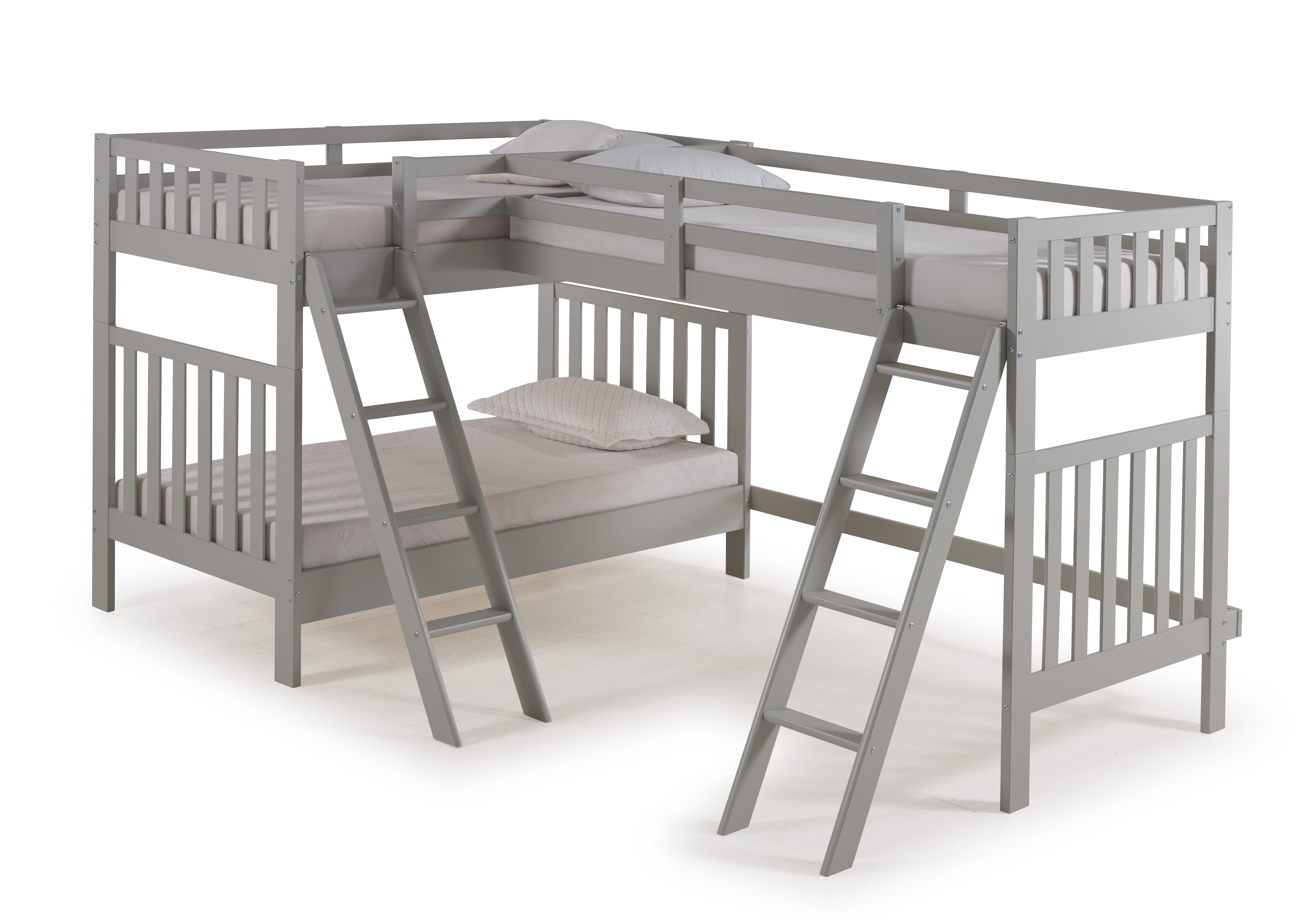 Aurora Twin Over Twin Bunk Bed with Third Bunk Extension, Dove Gray ...