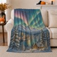 thumbnail image 1 of Aurora Village Cabin Winter Scene Snowy Pines Realistic, Peaceful Mountain Lake Scene, Warm Flannel Blanket for Cabin and Lodge, Outdoor Lovers Friendship Gift, Artistic Home Decor, 1 of 9