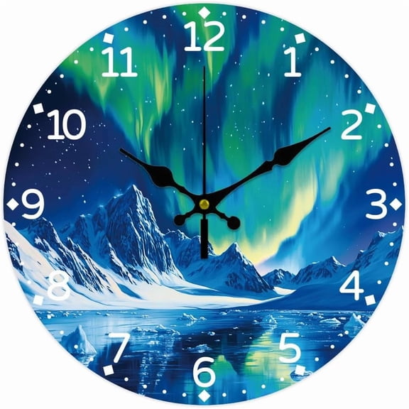 Aurora Wall Clock Seaside Non-Ticking Clocks 12 Inch Round Decorative Clocks Printed Wall Clock for Home Office Decoration