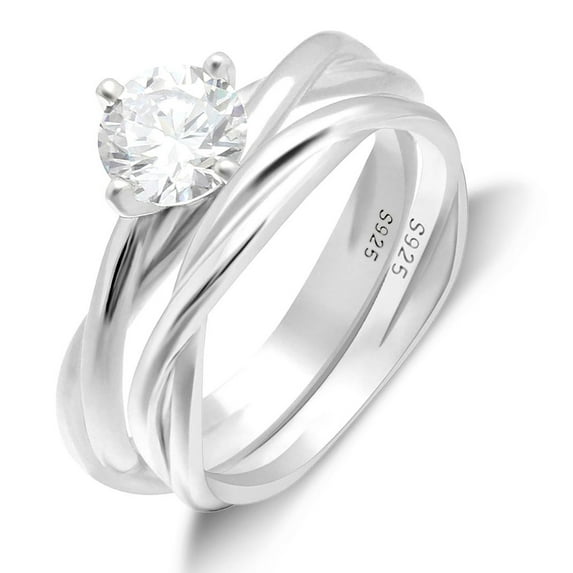Aurora Wedding Ring Set for Women Sterling Cz Engagement Ring Matching Band Ginger Lyne Collection