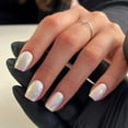Aurora White Chrome Press on Nails Short Square,Mirror Effect Chrome