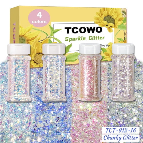 Aurora White Iridescent Rainbow Chunky Glitter Shakers For Epoxy Resin Glitter 2oz/Bottle 4 Bottles/Set