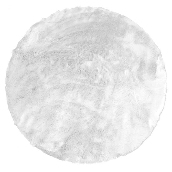 Aurora White Round Faux Fur Area Rug 5 Foot Wide