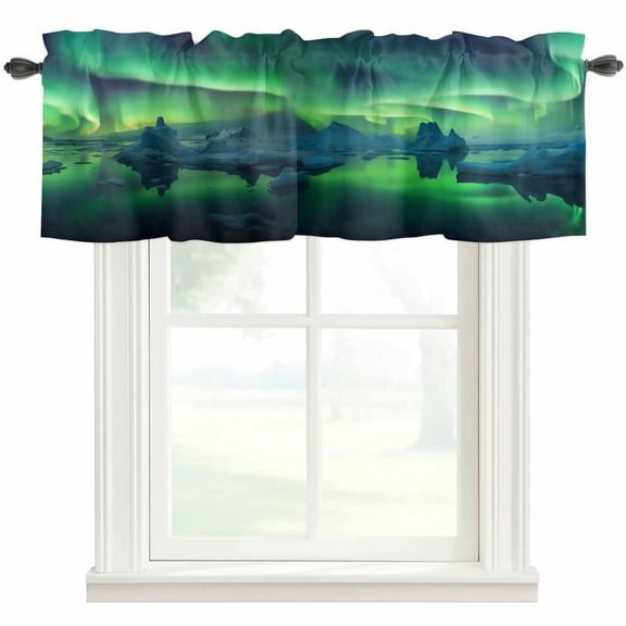 Aurora Window Valance Curtain Iceland Nature Landscape Rod Pocket Short Curtain for Living Room, Bedroom & Kitchen Window Decor 42x12in