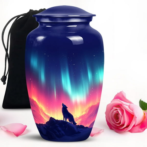 Aurora Wolf Large Burial Urns For Adult Human Ashes Female & Male - Cremation Urns For Human Ashes - 10 Inch