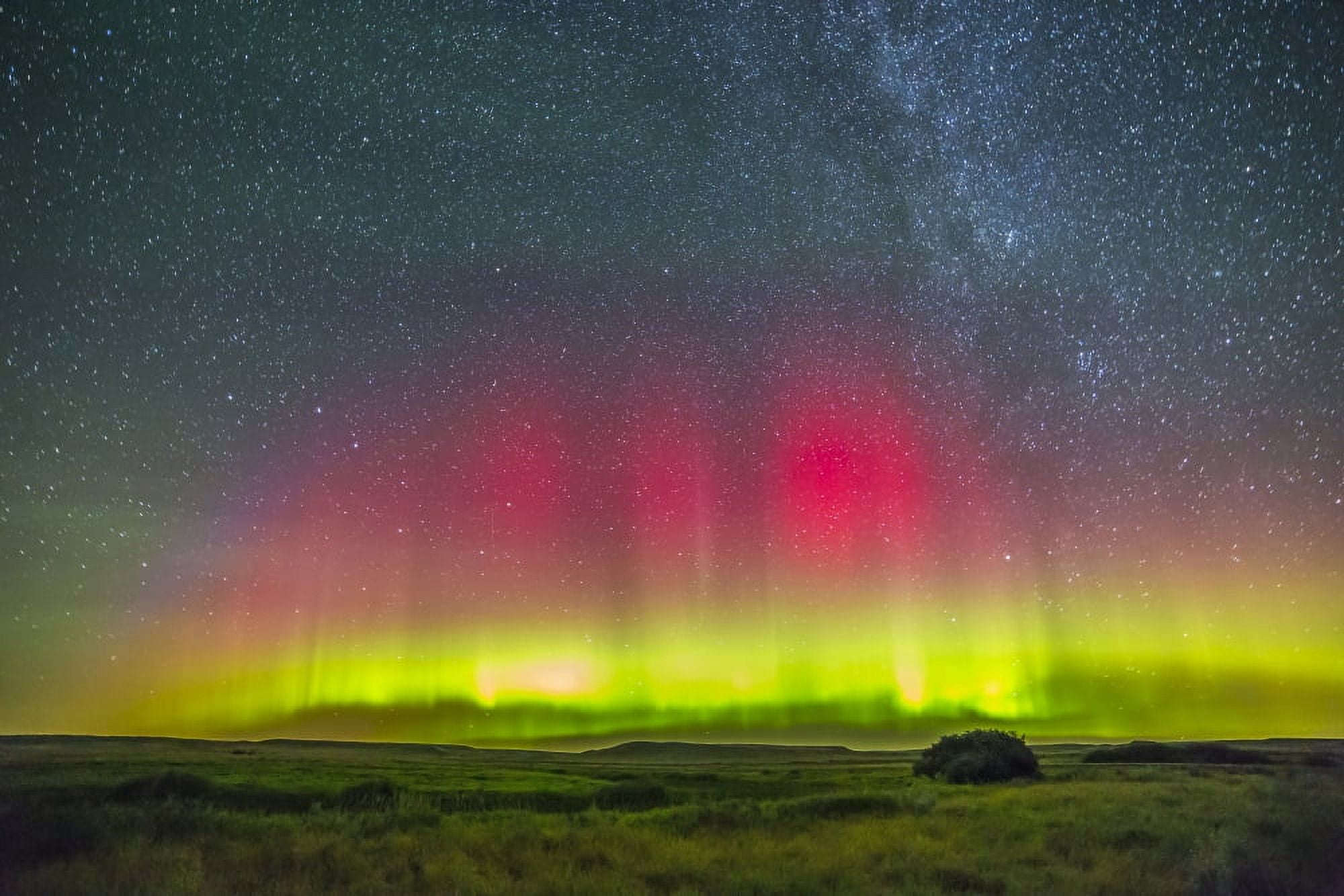Aurora borealis above Grasslands National Park in Saskatchewan Canada Canvas Art - Alan DyerStocktrek Images (17 x 12)