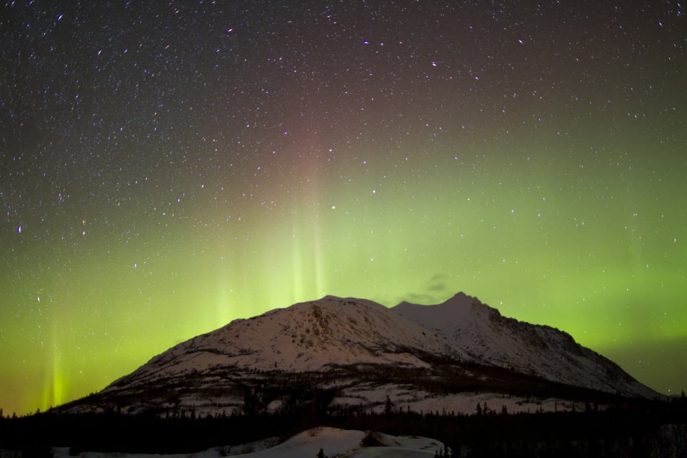 Aurora borealis and Milky Way over Carcross Desert Canada Canvas Art - Joseph BradleyStocktrek Images (35 x 23)