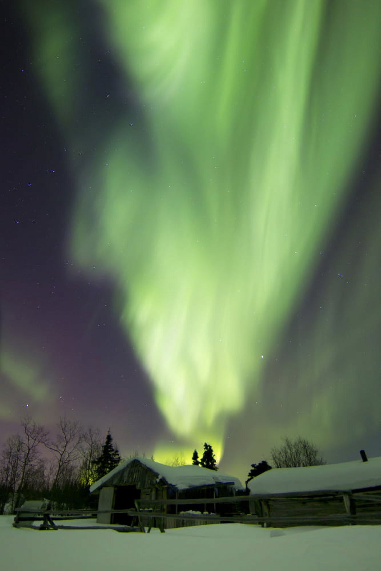 Aurora borealis and the Big Dipper above a log cabin at Whitehorse Yukon Canada Canvas Art - Joseph BradleyStocktrek Images (12 x 18)