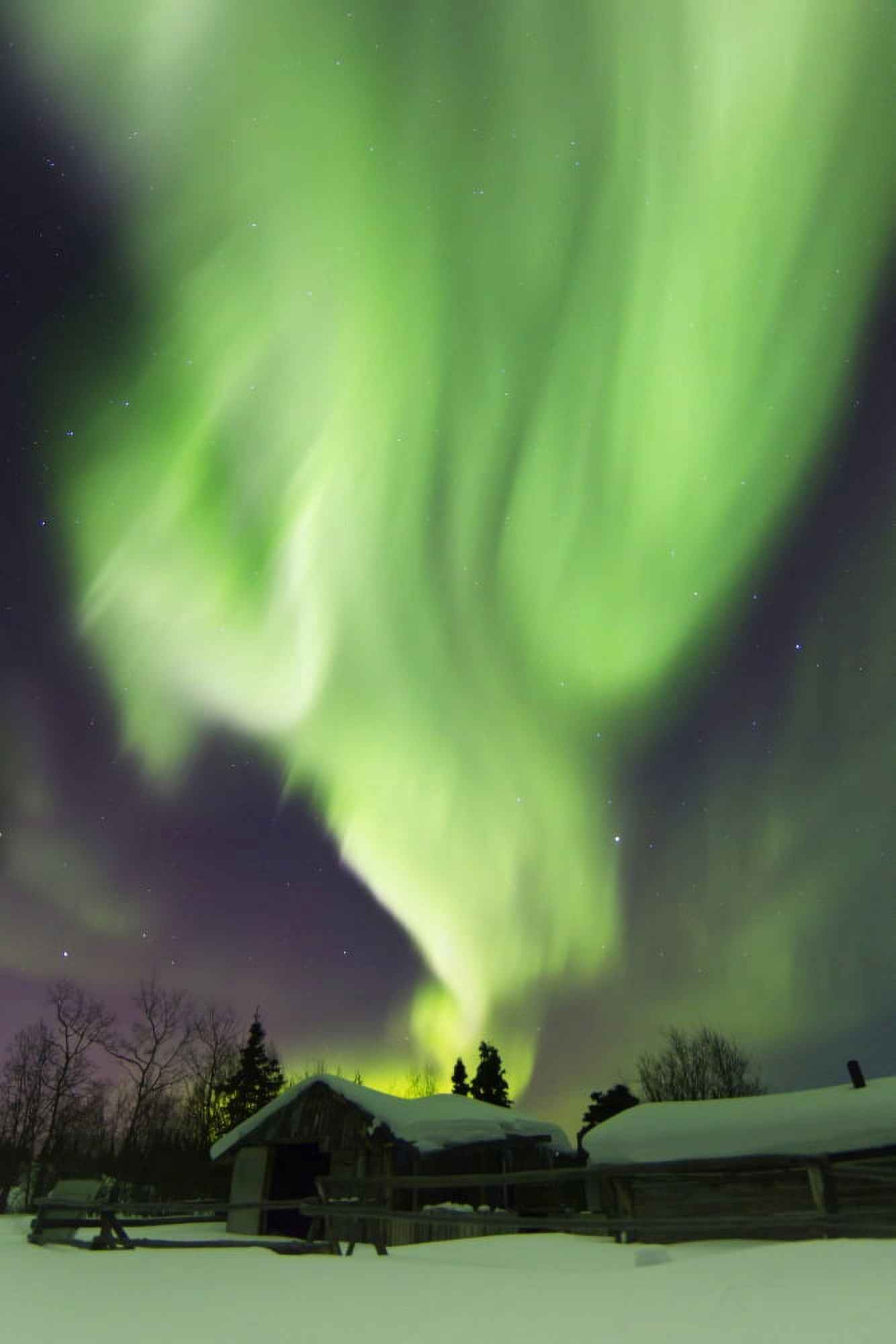 Aurora borealis and the Big Dipper above a log cabin at Whitehorse Yukon Canada Canvas Art - Joseph BradleyStocktrek Images (23 x 35)