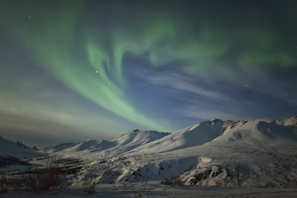 Aurora borealis dances over the klondike valley in tombstone territorial park yukon canada Canvas Art - Robert Postma Design Pics (19 x 12)