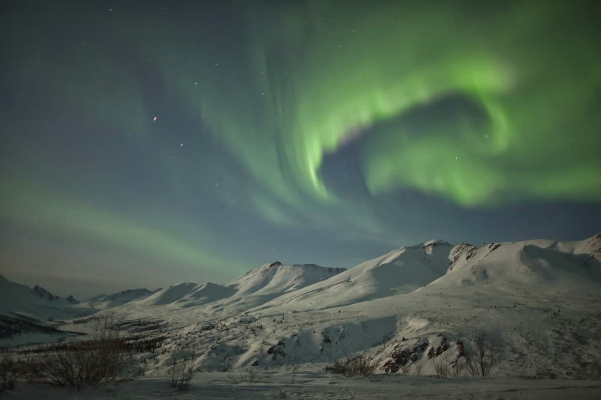 Aurora borealis dances over the klondike valley in tombstone territorial park yukon canada Canvas Art - Robert Postma Design Pics (38 x 24)