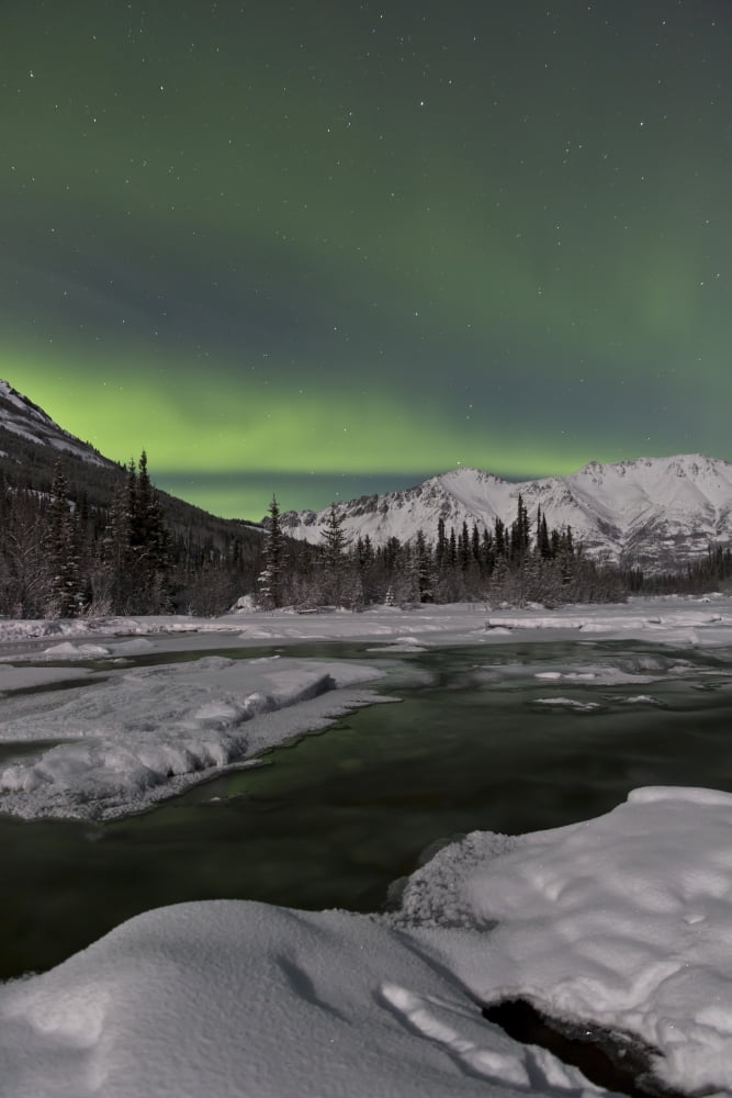 Aurora borealis over Annie Lake Yukon Canada Canvas Art - Jonathan TuckerStocktrek Images (12 x 18)