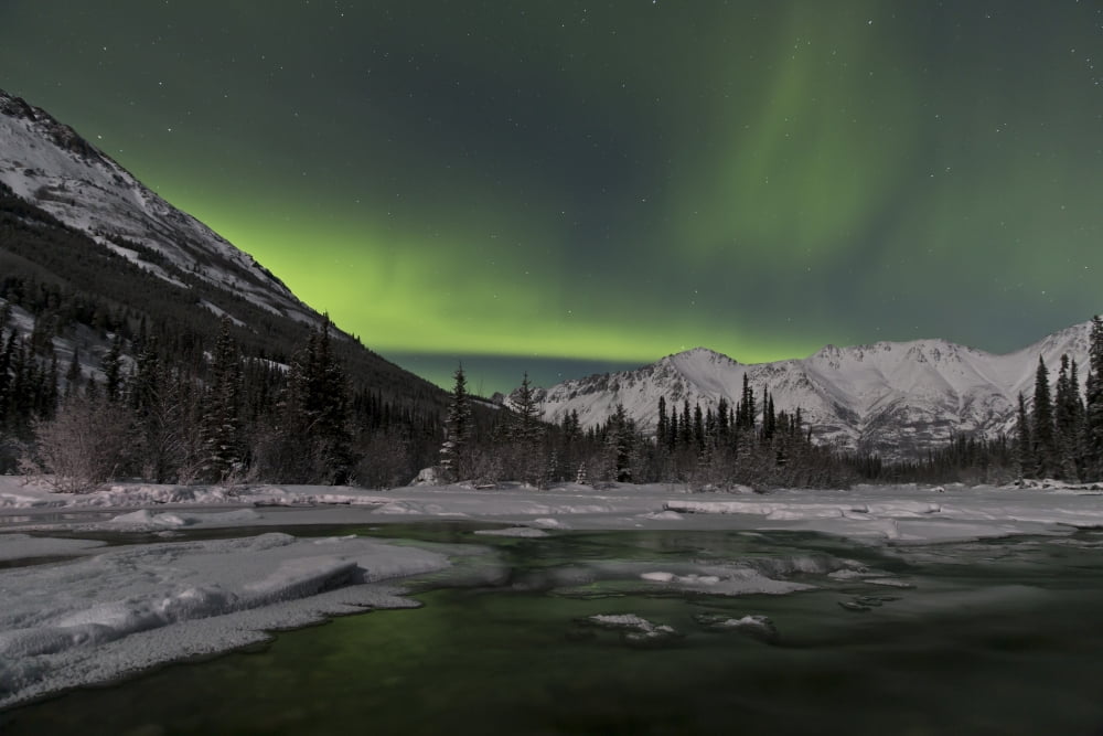 Aurora borealis over Annie Lake Yukon Canada Canvas Art - Jonathan TuckerStocktrek Images (35 x 23)