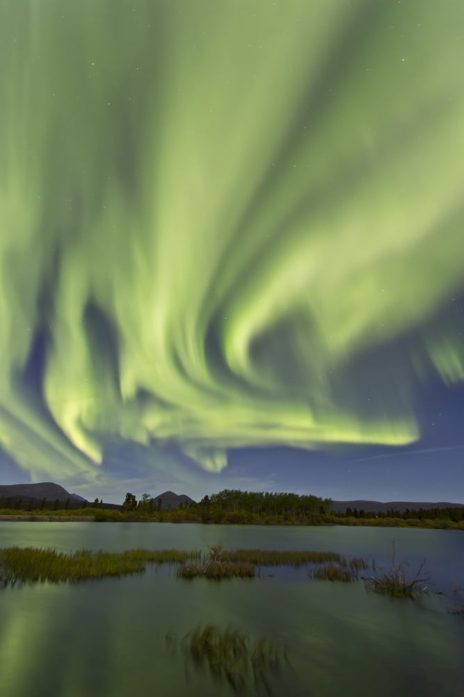 Aurora borealis over Fish Lake Yukon Canada Canvas Art - Jonathan TuckerStocktrek Images (12 x 18)