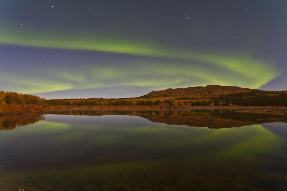 Aurora borealis over Fish Lake Yukon Canada Canvas Art - Jonathan TuckerStocktrek Images (18 x 12)