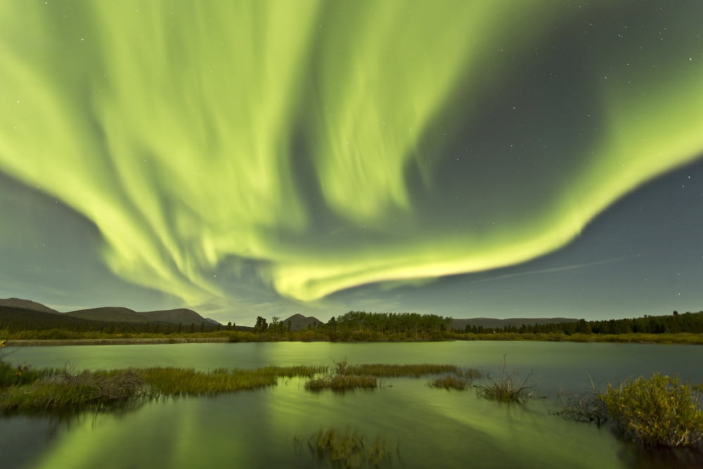 Aurora borealis over Fish Lake Yukon Canada Canvas Art - Jonathan TuckerStocktrek Images (35 x 23)
