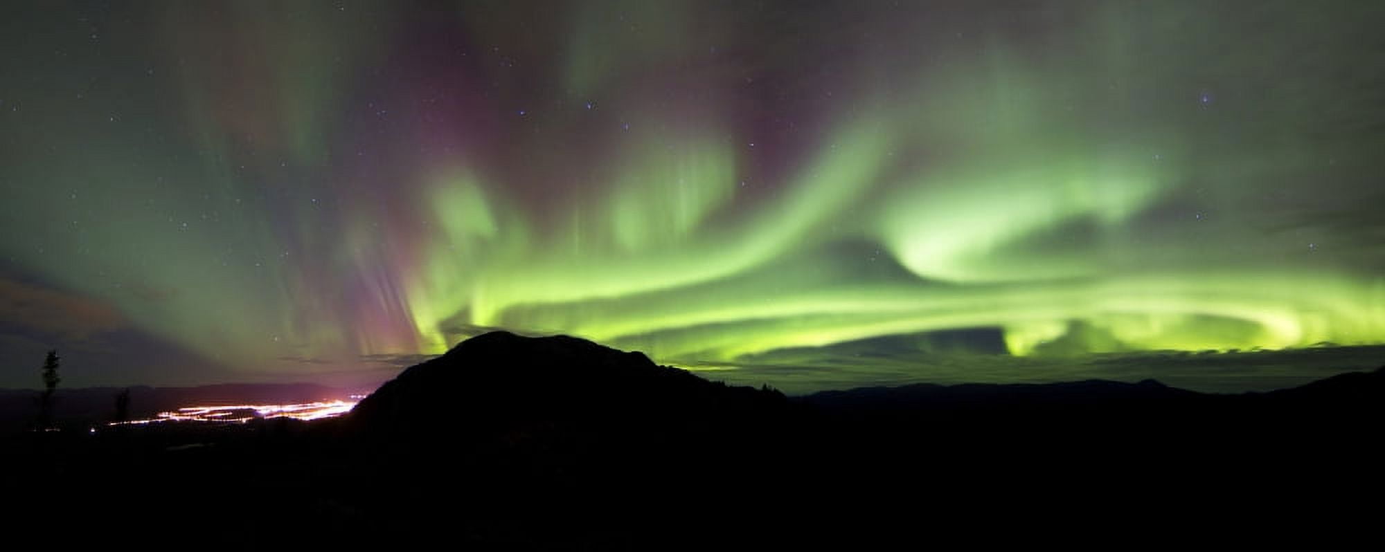 Aurora borealis over Gray Peak Whitehorse Yukon Canada Canvas Art - Joseph BradleyStocktrek Images (45 x 18)