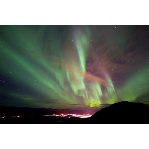 Aurora borealis over Gray Peak, Whitehorse, Yukon Canada Poster Print by Joseph Bradley/Stocktrek Images (17 x 11)