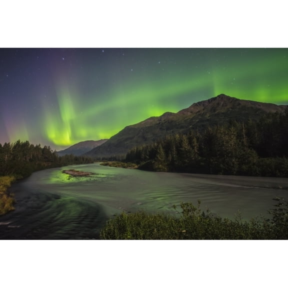 Posterazzi DPI12291264LARGE Aurora Borealis Over Portage Creek in Chugach National Forest Alaska Poster Print by Carl Johnson, 38 x 24 - Large