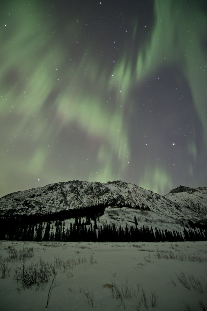 Aurora borealis over mountain Annie Lake Yukon Canada Canvas Art - Jonathan TuckerStocktrek Images (12 x 18)