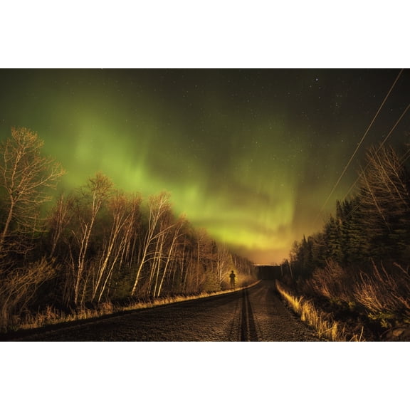 Aurora borealis over road; Thunder Bay, Ontario, Canada Poster Print (19 x 12)