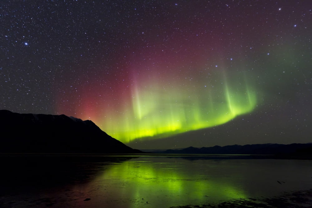 Aurora borealis with Big Dipper over Kluane Lake Yukon Canada Canvas Art - Joseph BradleyStocktrek Images (18 x 12)