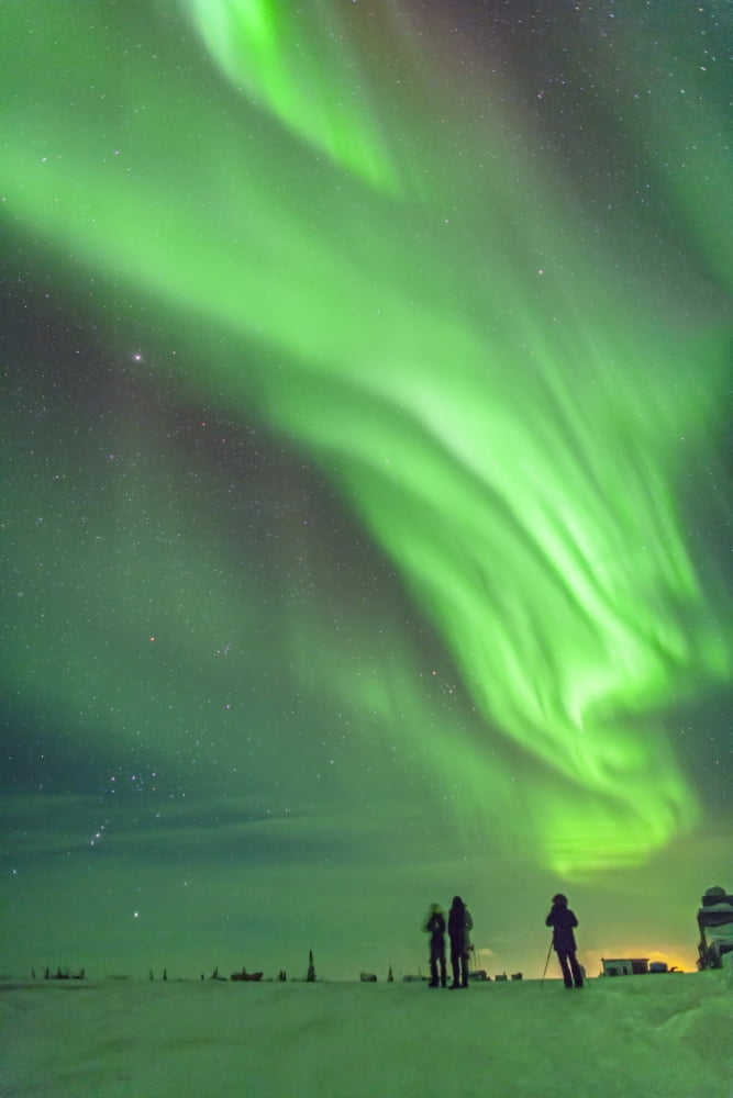 Aurora borealis with Taurus and Orion over Churchill Manitoba Canada Canvas Art - Alan DyerStocktrek Images (23 x 34)