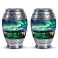 thumbnail image 1 of Aurora's Luminous Cascade Above Arctic Village - Compact Decorative Urn for Adult Female Ashes - Keepsake Memorial - Elegant Tribute - Urns For Human Ashes Adult - 3 Inch, Set Of 2, 1 of 5