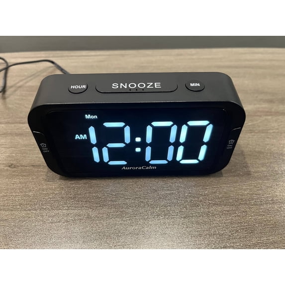 AuroraCalm Digital Alarm Clock for Bedroom - Large Big Numbers for Seniors, Adjustable Volume Loud Dual Alarm Clock for Heavy Sleepers Adults (White Digits)