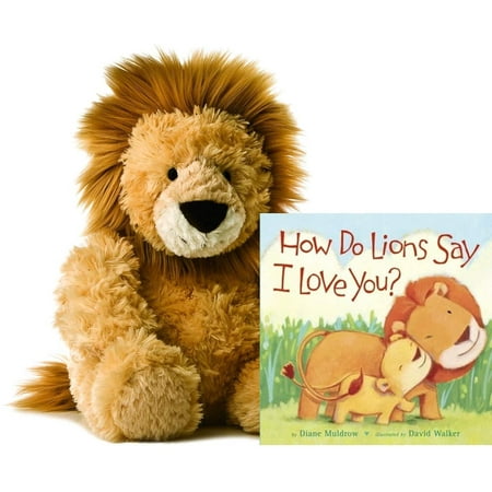 AuroraPlush 12" Mid-Size Stuffed Animal Collection (Lion and Book Gift Set)
