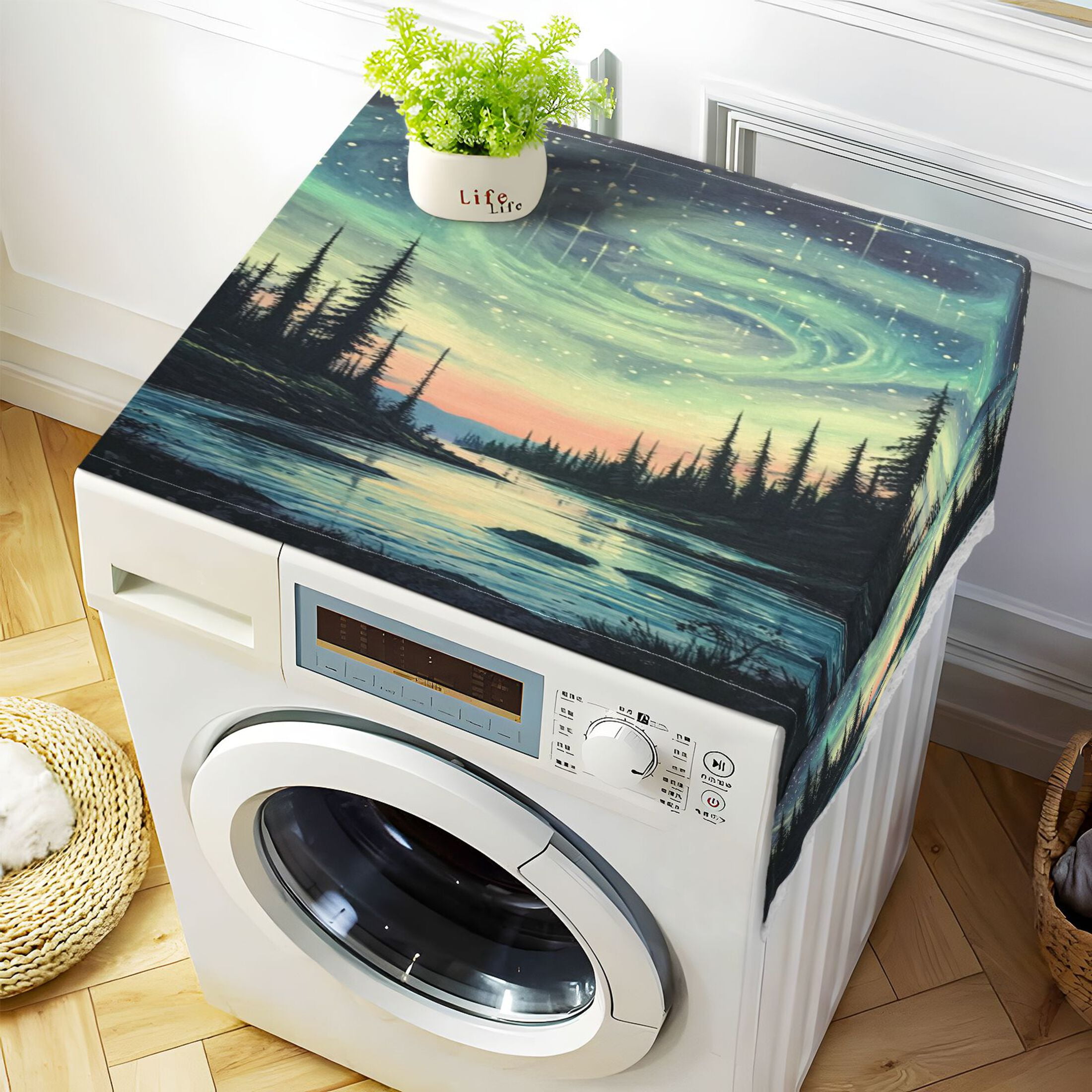 AuroraWasher and Dryer Covers Dust-Proof and Oil Resistant Fridge Cover with 4 Storage Pockets Washing Machine Top Cover for Laundry Kitchen Home 51.2 x 22 In