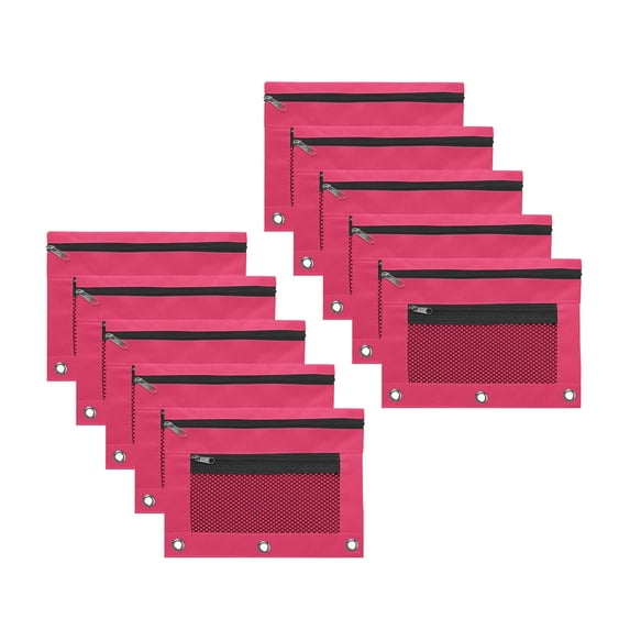 AuroraX 10 Pack Pencil Pouch For 3 Ring Binder,Bright pink Pencil Case Clear,For Study