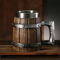 thumbnail image 1 of AuroraX 12 Oz Wooden Barrel Beer Mug Travel Cute Novelty Stainless Steel Inner Liner Coffee Mug Funny Dishwasher and Microwave Safe Faux Wood Cup Birthday Gifts for Women Men(Brown), 1 of 6