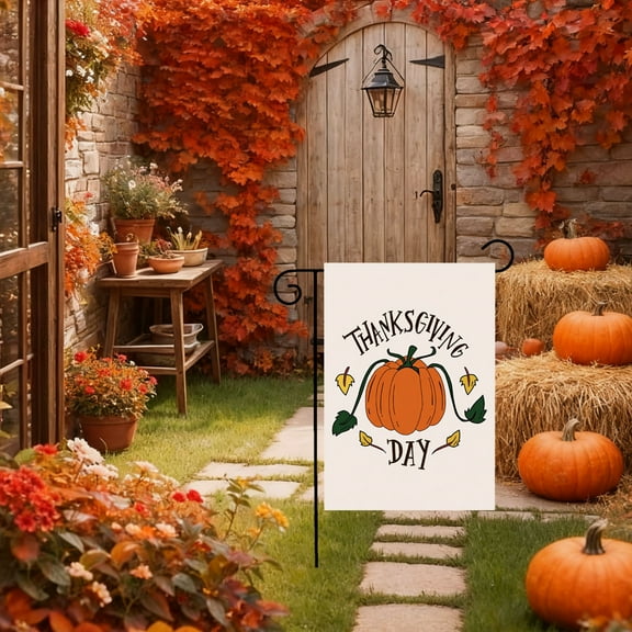 AuroraX 12x18 Inch Thanksgiving Decorations,Funny Pumpkin Weatherproof Small Garden Flags for Outside,Outdoor Fall Thanksgiving Flags