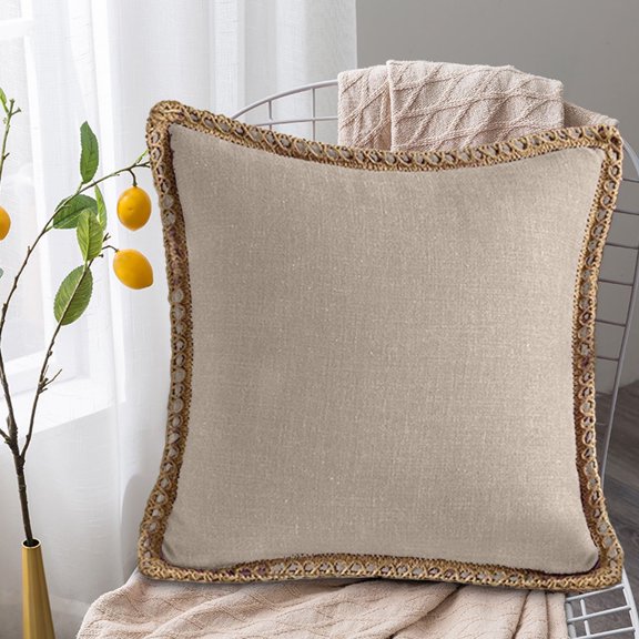 AuroraX 18x18 Inch Throw Pillow Covers Linen Khaki Decorative Solid Pillow Cases Piping Trim Indoor Breathable Minimalist Soft Cushion Cases Sofa Couch,Couch Decor