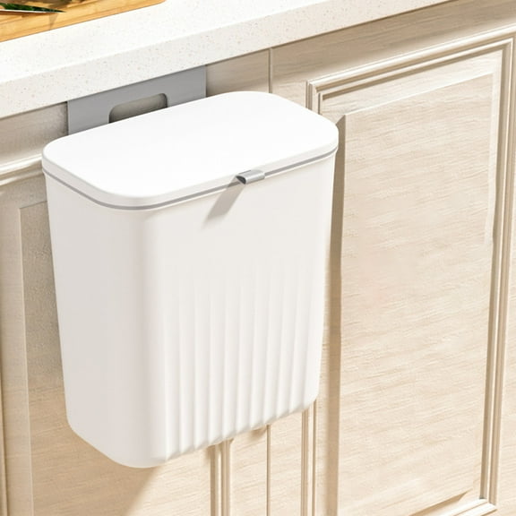 AuroraX 2.4 Gallon Kitchen Trash Can with Lid White Rectangle Hanging Garbage Can Modern Easy-To-Clean Plastic Garbage Bin for Home Bathroom