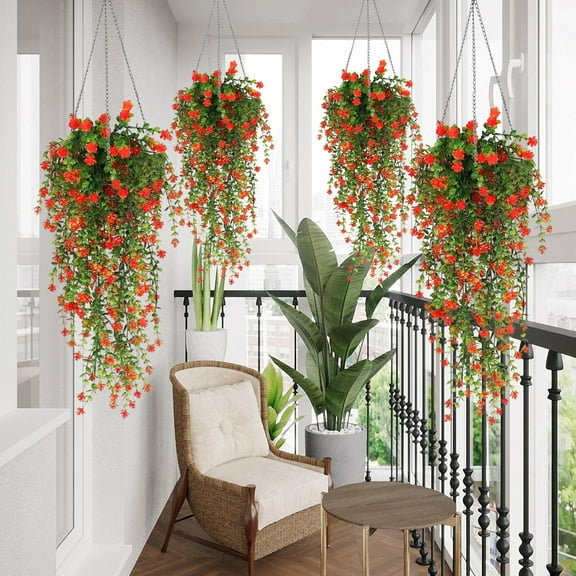 AuroraX 2.5 Ft Artificial Flower Garland for Hanging Decoration,Thanksgiving,Eucalyptus Christmas Floral Garland,4 Pack Vines,for Porch,Bedroom,Living Room,Orange