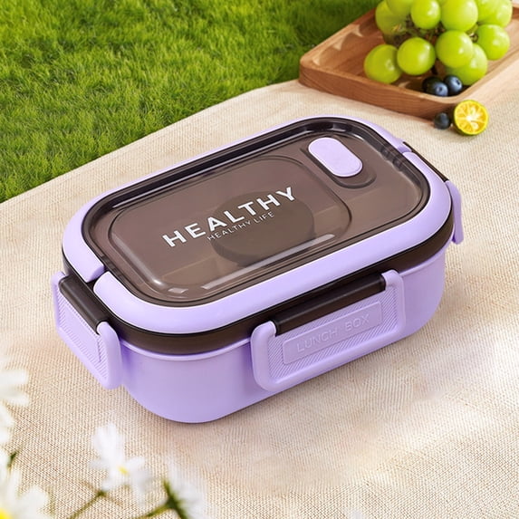AuroraX 2 Compartments Lunch Box Containers 35 oz Cute Freezable Portable Plastic Lunch Box for Men Women Purple Microwave Safe BPA-Free Food Storage Boxes with Handle for Work Picnic Travel