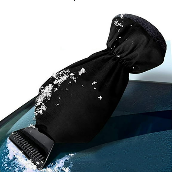 AuroraX 2 Pack Winter Ice Scraper Mitts, Warm Fleece Lined Snow Removal Gloves for Car Windshield, Waterproof Cold Weather Ice Scraper Gloves Black