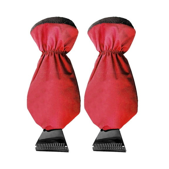 AuroraX 2 Pack Winter Ice Scraper Mitts, Warm Fleece Lined Snow Removal Gloves for Car Windshield, Waterproof Cold Weather Ice Scraper Gloves Red