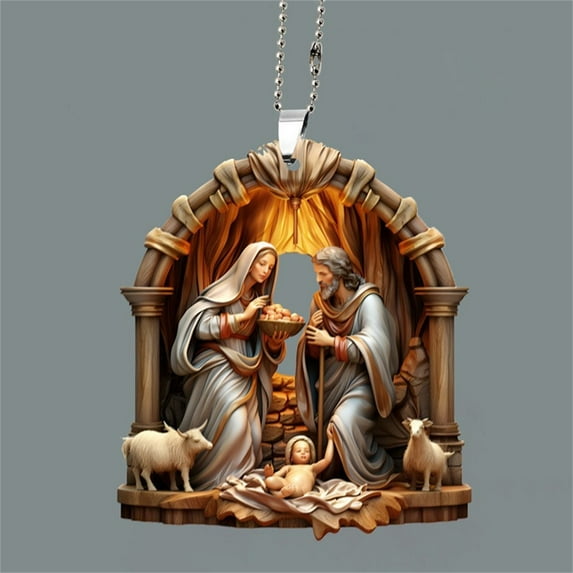 AuroraX 2 Pcs Nativity Scene Sets for Car Decor,Hanging Mini Acrylic Vintage Ornament Outdoor Christmas Decor