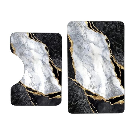 AuroraX 2 Piece Bathroom Rug Set with Toilet Rugs U Shaped,Absorbent 1 Large One Small Quick Drying Non Slip Machine Washable Bath Rugs for Bathroom Floor Set 2pcs 2d Stone Bath Mat